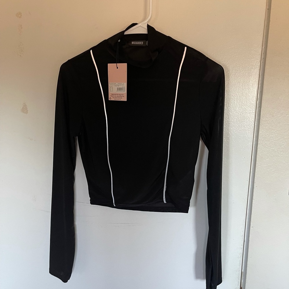 Missguided “Reflective Piping High Neck Crop Top”